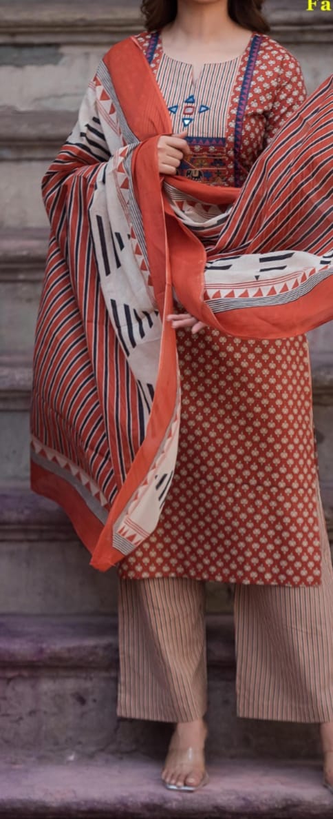 Rust Ethnic Printed Suit Set