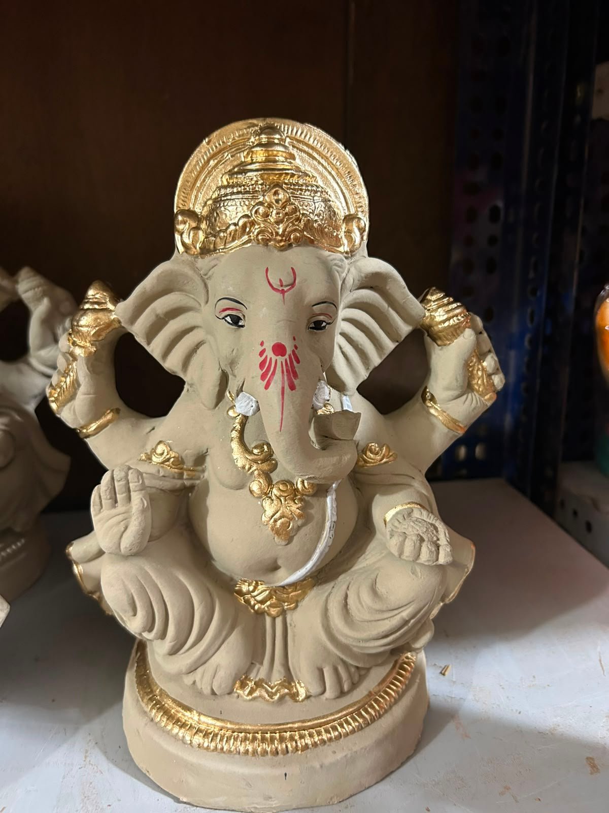 Divine Golden Mukut Ganesh Murti