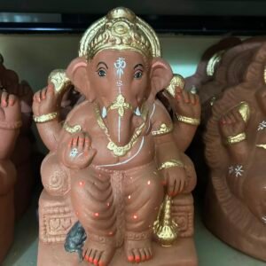 Terracotta Golden Crown Ganesh Idol